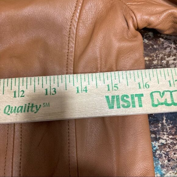 Gap Brown Leather Asymmetrical Button Up Moto Jacket Sz Small - Picture 6 of 8
